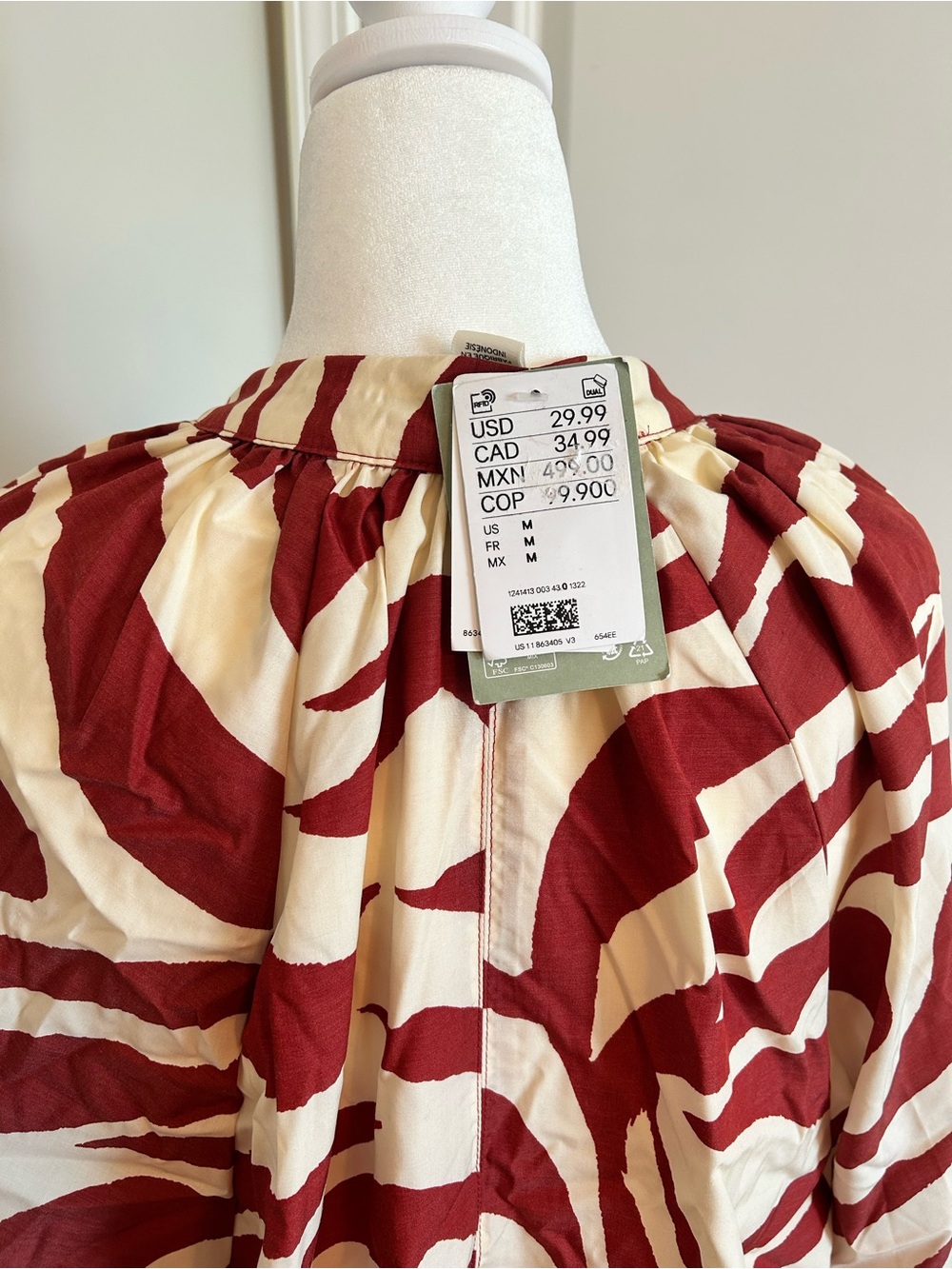 H&M Cream and Burgundy Zebra-Print Relaxed Mini Dress - Picture 6 of 9